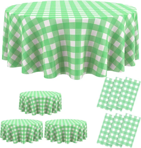 Vista 15 de Remagr Mantel Desechable de Cuadros Redondo de Plástico Buffalo Plaid Mantel de Mesa de 84'' Cubierta de Mesa Gingham para Picnic Camping BBQ Fiesta