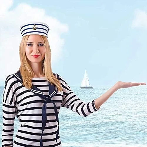 Vista 6 de Conjunto de sombrero de marinero y bufanda, traje azul marino, ajustable, sombrero de capitán de barco, disfraz náutico para mujeres, hombres y niños
