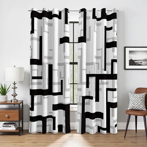 Vista 18 de weesire Cortinas opacas modernas para dormitorio, sala de estar, 2 paneles, 100% opacas, cortinas con patrón circular blanco y negro, cortinas