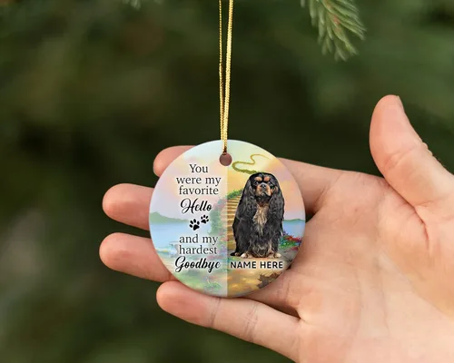 Vista 2 de Prezzy Adorno conmemorativo personalizado para perro Cavalier King, Charles Spaniel, regalos de condolencias de Navidad para la pérdida de un perro