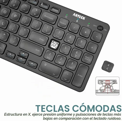 Vista 3 de Arteck HB305-2 Teclado Bluetooth universal multidispositivo Teclado Bluetooth ultra compacto inalámbrico con teclas de acceso rápido multimedia