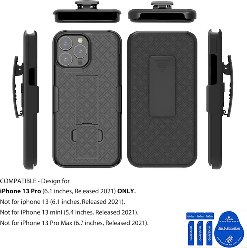 Vista 2 de Ailiber Funda compatible con iPhone 13 Pro, funda para iPhone 13 Pro con protector de pantalla, clip giratorio para cinturón, soporte de soporte