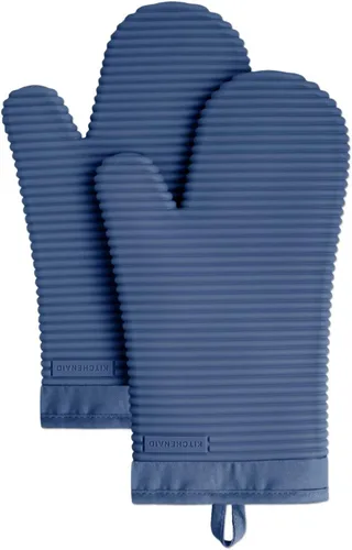 Vista 14 de KitchenAid - Juego de 2 manoplas de horno de silicona suave acanalada, 7.5"x13", celeste agua