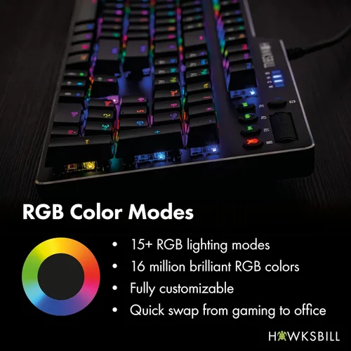 Vista 3 de Hawksbill Scorpion V1 Teclado mecánico para juegos con cable, táctil y clicky, iluminación RGB brillante, factor de forma compacto, teclas