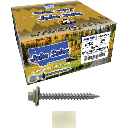 Vista 11 de 12 tornillos para techos de metal gris ABC de 1-1/2 pulgadas, cabezal de arandela hexagonal, arranque automático/roscado, arandela EPDM. 1 bolsa
