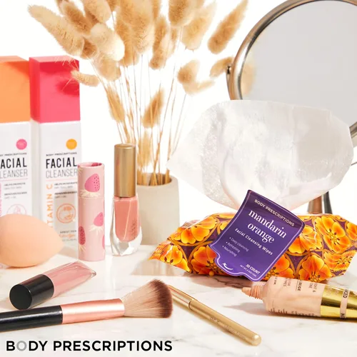 Vista 7 de Toallitas desmaquillantes Body Prescriptions - Paquete grande, Toallitas de limpieza suaves para una fácil remoción de maquillaje, Mandarina