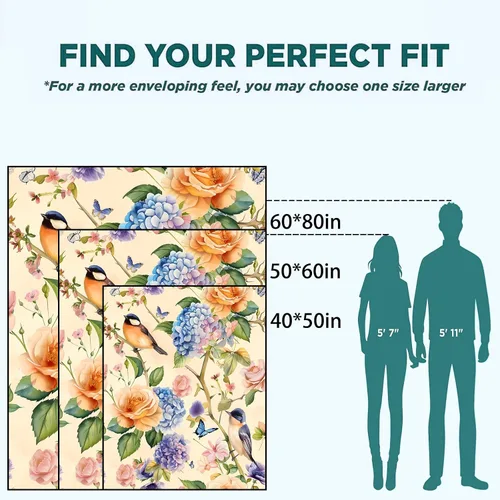 Vista 4 de Manta ligera de pájaros y mariposas, regalos para amantes de la naturaleza, manta de franela con rosa colorida y hortensias impresas para sofá