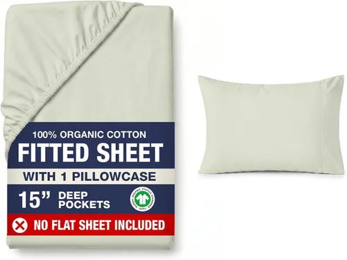 Vista 15 de LANE LINEN - Sábana bajera tamaño individual 100% algodón orgánico y 1 funda de almohada, tejido de percal suave, transpirable, apta para colchones