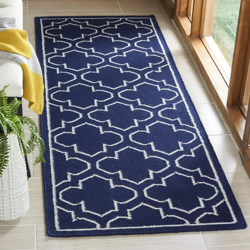 Vista 8 de SAFAVIEH Dhurries Collection DHU625A - Alfombra decorativa de lana de alta calidad hecha a mano de 2 pies 6 pulgadas x 4 pies, azul/marfil