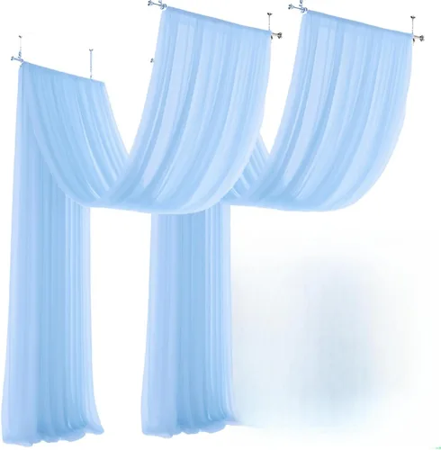 Vista 15 de Cortinas de techo blancas para fiestas, tela drapeada, 5 x 20 pies, 2 paneles de cortinas de boda para techo, cortinas de techo de gasa, cortinas