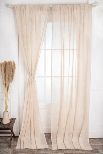Vista 7 de D'Moksha Homes Cortinas de lino sintético beige y crema de 63 pulgadas de largo, 52 x 63 pulgadas, 2 paneles de cortinas transparentes con bolsillo