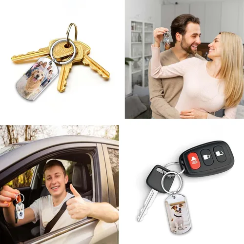 Vista 5 de Llavero personalizado con imagen grabado personalizado fototextoetiqueta de perro llaveros para regalos de familia, hombres, novio
