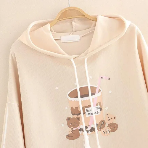 Vista 7 de Kawaii - Sudadera con capucha japonesa con diseño de oso de té de burbujas de anime Harajuku