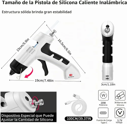 Vista 2 de Kit de pistola de pegamento caliente inalámbrica de 20 W con cargador tipo C, mini pistola de pegamento y palos con 30 barras de pegamento