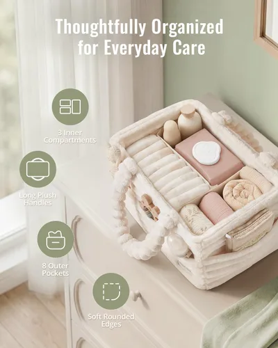 Vista 4 de Blissful Diary Flannel Diaper Caddy Organizer & Gift Packaging, Cream Beige Portable Diaper Basket, Nursery Storage Basket, Gift to Baby Shower