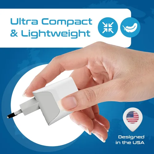 Vista 6 de Ceptics Set completo europeo de adaptador de viaje por Ceptics con USB dual - Tipo G, E/F, C - Londres - Entrada EE. UU. - Peso ligero - Perfecto