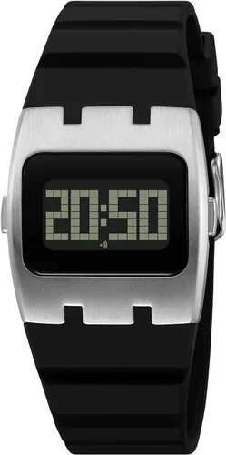 Vista 9 de Reloj digital cuadrado multifunción para hombres, reloj de pulsera único con retroiluminación EL con banda de silicona, cronómetro impermeable