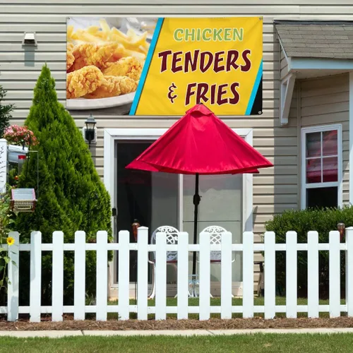 Vista 3 de Vinyl Banner Multiple Sizes Chicken Tenders & Fries B Restaurant & Food Outdoor Weatherproof Industrial Yard Signs Orange 4 Grommets 12x30Inches