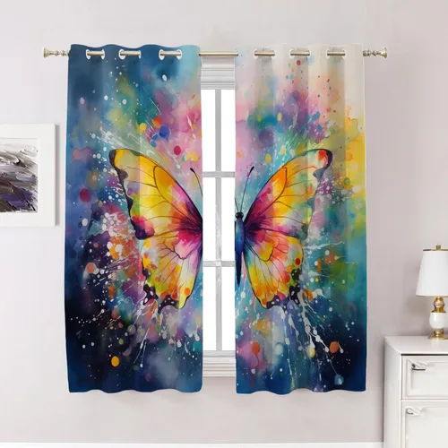Vista 113 de Cortinas opacas de poliéster multicapa marrón con diseño de bosque natural, 2 unidades, 26 x 24 pulgadas