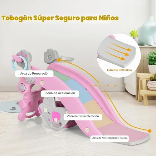 Vista 6 de GLACER Juguete mecedor 6 en 1 para niños pequeños, tobogán para niños con Pingüino rosa