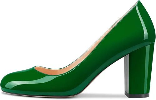 Vista 2 de HEUIVZAR Zapatos de vestir de tacón medio grueso con tacón medio sin cordones para mujer, patente de 3 pulgadas