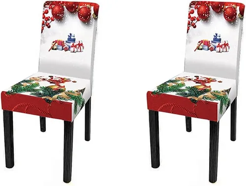 Vista 5 de XMNTG Juego de 6 fundas para sillas de Navidad, con estampado de ciervos, decoración de Navidad, fundas extraíbles para sillas antideslizantes Negro