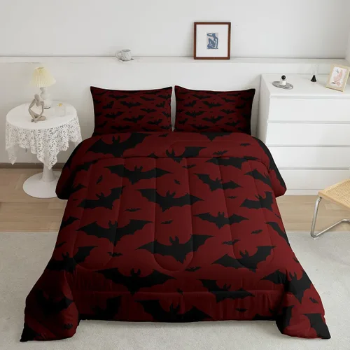 Vista 37 de Feelyou Juego de edredón de Halloween, color rosa fantasma, juego de ropa de cama tamaño individual, decoración para niños y niñas, lindo juego