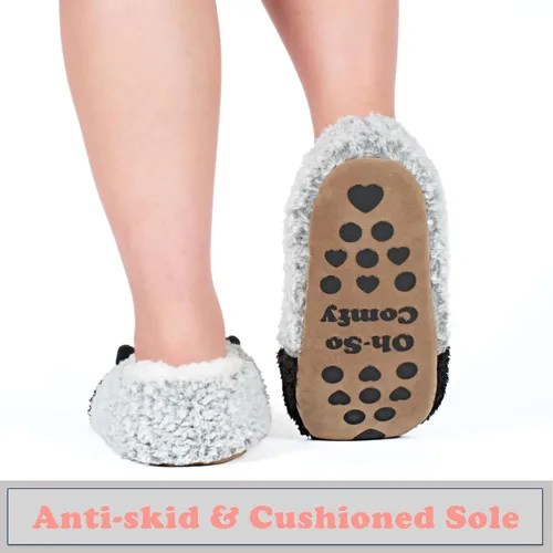 Vista 4 de Lindas pantuflas de animales para niños, niñas y mujeres, calcetines de casa mullidos con suela antideslizante suave, regalos únicos para mamá