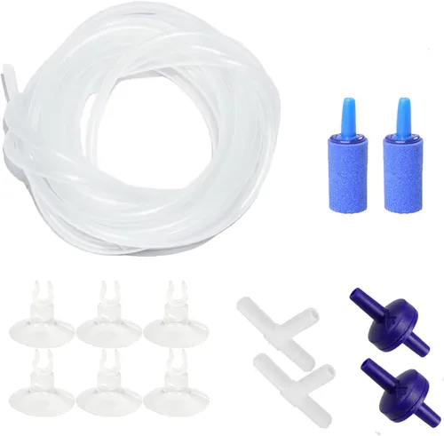 Vista 7 de AQUANEAT Tubo de aerolínea de acuario de 14 pies, tubo estándar de 3/16 pulgadas, accesorios de bomba de aire, con piedras de aire, válvulas de Negro