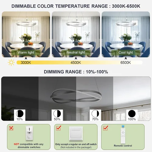 Vista 98 de Benkut Lámpara de Araña de Anillo LED Moderna Negra para Comedor, Lámpara de Araña de Techo Circular Empotrada Regulable con Control Remoto