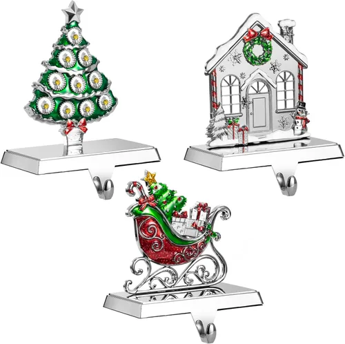 Vista 9 de GUOER Juego de 4 Soportes para Calcetines Navideños de Copo de Nieve para Repisa de Chimenea, Decoraciones Navideñas para Repisa de Chimenea