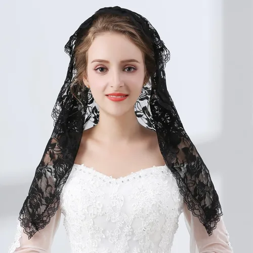 Vista 3 de Velo de mantilla de encaje suave y cómodo, 7 colores, estilo español, velo de encaje, cubierta de cabeza, forma de D