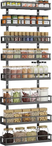 Vista 11 de X-cosrack Organizador de especias de montaje en pared, 5 niveles de altura ajustable, estante de especias colgante para armario de despensa