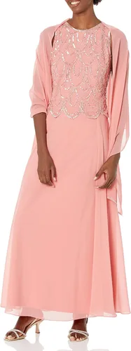 Vista 13 de J Kara Vestido largo sin mangas con cuentas y bufanda para mujer, talla grande