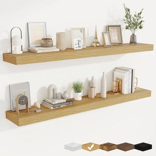 Vista 38 de fuqing Estantes flotantes para pared, estante flotante de madera montado en la pared con soportes invisibles para sala de estar, baño, dormitorio