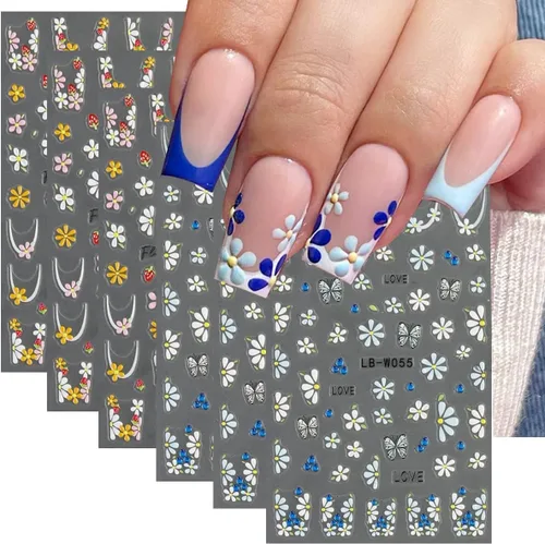 Vista 32 de 5 hojas de calcomanías de arte de uñas de mariposa, 3D coloridas mariposas, suministros de arte de uñas, mariposas, flores, calcomanías Con