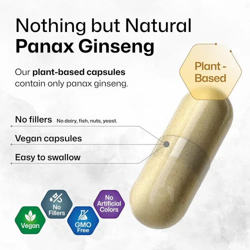 Vista 4 de BIO KRAUTER® Suplemento de ginseng para energía, concentración, rendimiento y apoyo inmunológico, ginseng rojo coreano vegano puro, 1600 mg por