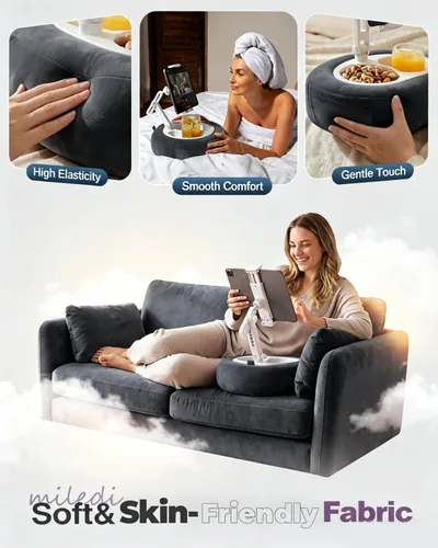 Vista 7 de Miledi Soporte de almohada para tableta, compatible con Kindle de 5 a 12.9 pulgadas, iPad, teléfono/tableta, soporte giratorio de 360° para cama
