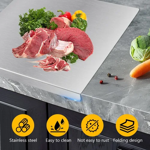 Vista 4 de Tablas de cortar para cocina, tablas de cortar de acero inoxidable con labio, tabla de cortar de metal resistente sobre fregadero con alfombrilla