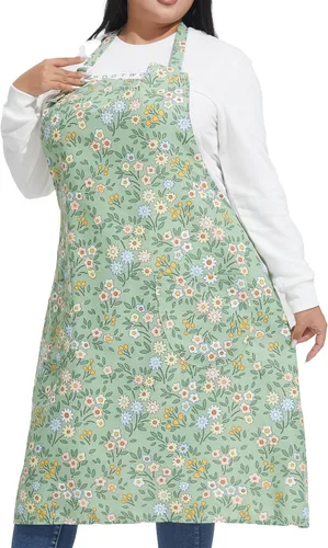 Vista 19 de Delantales de algodón y lino para hornear, talla grande, para mujer, con bolsillos, cocina