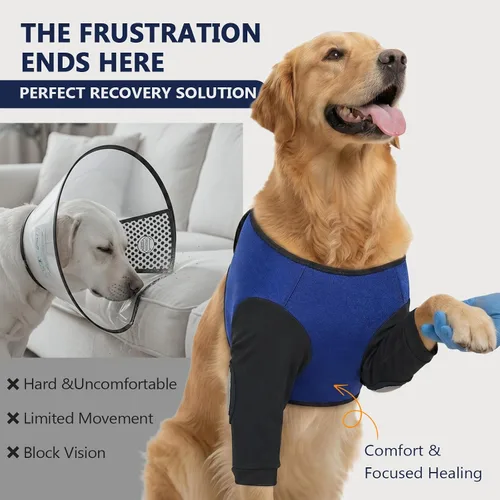 Vista 5 de Funda para pierna delantera para perro para dejar de lamer, protector de codo de perro para cirugía, puntos calientes, heridas, puntadas, granuloma