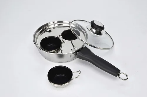 Vista 4 de RUNZI Sartén escalfadora de huevos de 2 tazas – Olla de huevos escalfados de acero inoxidable – perfecta para hacer huevos escalfados – Juego