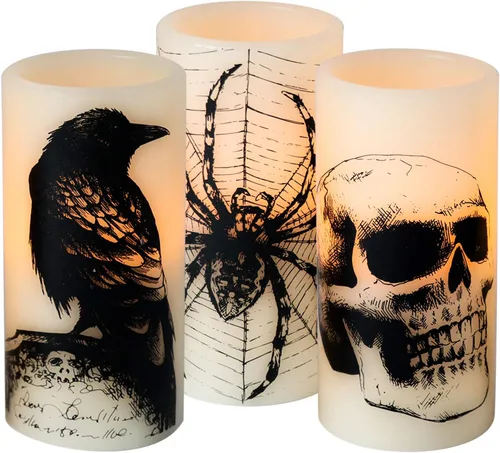 Vista 9 de Decoraciones de Halloween Velas de Superficie de Espejo con Control Remoto Temporizador, Funcionan con Baterías 6pcs Velas Votivas LED de Cera Real