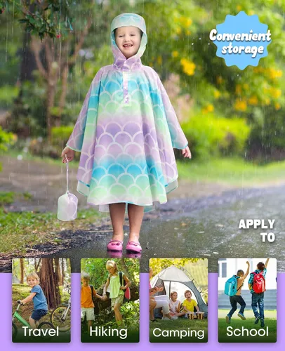 Vista 4 de WAWSAM Poncho de lluvia ligero para niños, impermeable, reutilizable