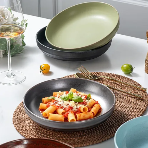 Vista 6 de HAPPY KIT Tazones de Pasta de Gres de 9'', Juego de 4, 42 Oz, Tazones Grandes para Ensalada con Esmalte Reactivo, Tazones de Cerámica para Servir