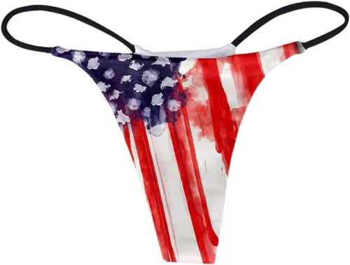 Vista 3 de Bragas sexys para mujer, traviesas y cachondas, vendaje del 4 de julio, ropa interior ligera, cintura baja, patriótica, tanga, ropa
