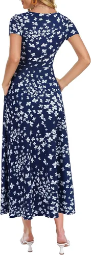 Vista 2 de Zaberry - Vestidos largos, de manga corta, con cuello redondo, estilo informal, de verano, holgado y con bolsillos para mujer