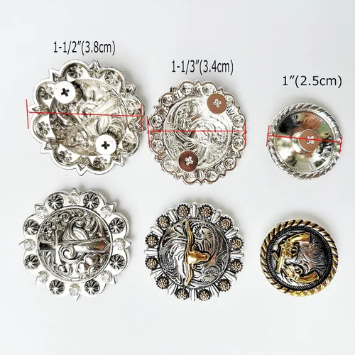 Vista 2 de Horse TACK Antique Grabado Berry Conchos Tornillo Atrás Insignias Cruz Longhorn Steer Cuero Artesanía Bukle 12pcs Mixto