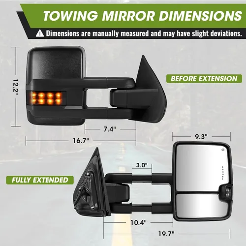 Vista 7 de Espejos de remolque para Chevy Silverado/GMC Sierra 1500 (2014 2015 2016 2017 2018), 2500HD 3500HD (2015 2016 2017 2018 2019) Señal de giro/Luces