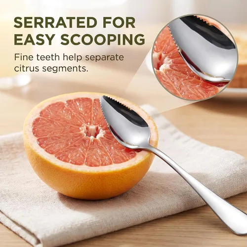 Vista 2 de 2 cucharas de pomelo de acero inoxidable para frutas, cuchara de acero inoxidable, borde dentado, cucharas cortadas para helado, postre, queso